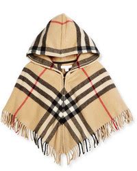 Burberry Victoria Hooded Check Cape, New Classic, Size M